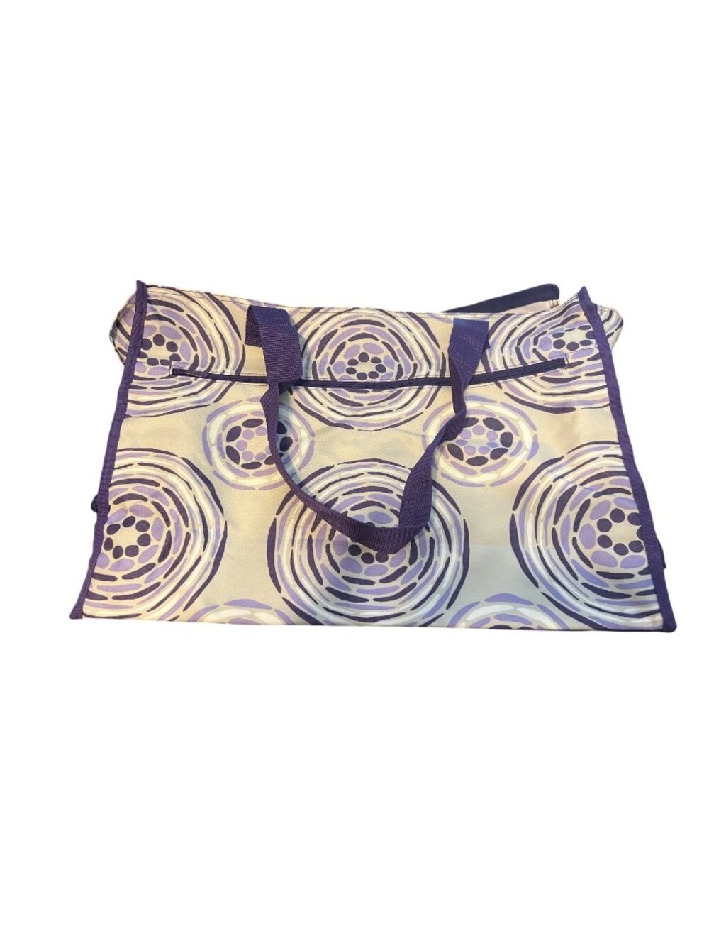 Monogrammed M Purple & Beige Tote Bag With Abstract Circle Print Large Zippered